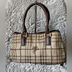 Burberry Beige/Brown Haymarket Check Canvas and Leather Tote